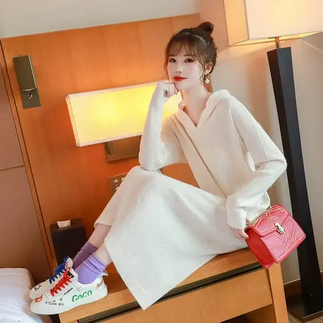 慵懒风毛衣裙女中长款过膝秋冬季2022新款宽松显瘦百搭针织打底衫商品大图