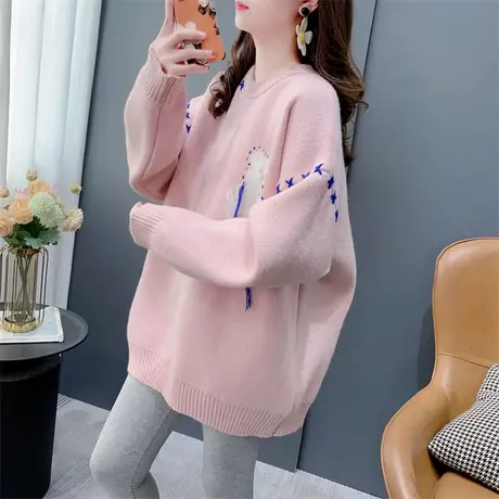 学院风软糯圆领套头毛衣女秋冬2023年新款宽松洋气减龄温柔风上衣图片