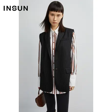 INSUN恩裳秋季弹力条纹无袖西装马甲图片