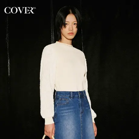 COVER秋季立体烧花拉毛压褶毛针织衫商品大图
