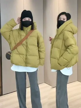 短款羽绒服女2023冬季新款小个子洋气面包服宽松连帽白鸭绒外套潮商品大图