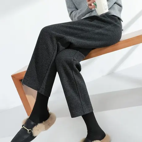 毛呢直筒裤女秋冬2021新款宽松高腰显瘦奶奶休闲九分垂感阔腿裤子图片