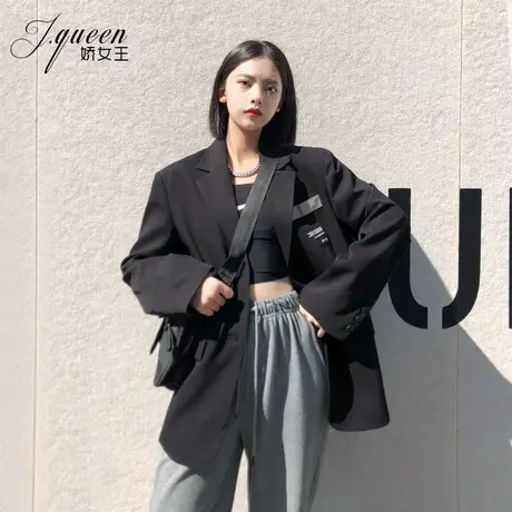 西装外套女秋季韩版宽松百搭休闲小众设计感英伦风炸街黑色小西服商品大图