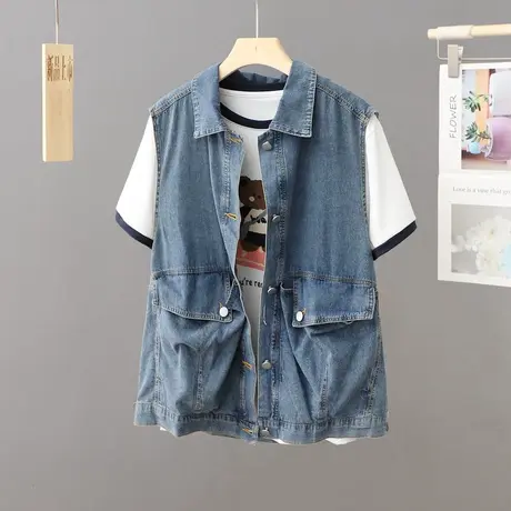 夏季新款港味宽松大码牛仔马甲外套女薄款无袖港味坎肩小个子马夹图片