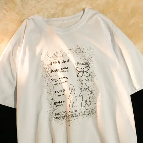 欧美高街短袖t恤潮牌女夏季宽松韩版ins半袖设计感小众纯棉上衣服图片