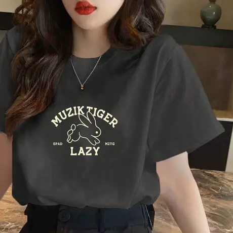 烟灰色短袖t恤女夏季2023年新款宽松纯棉基础款外穿学生显瘦上衣图片