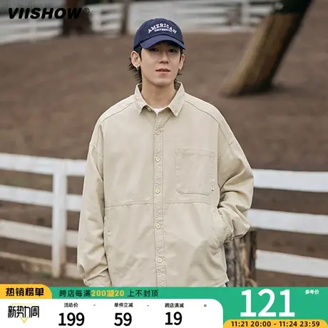 VIISHOW日系复古纯色长袖衬衫男潮牌山系街头宽松休闲百搭衬衣商品大图