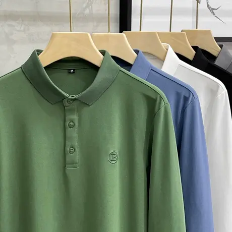 简约刺绣polo衫男春夏季2023新款男装t恤潮流修身男士打底衫长袖商品大图