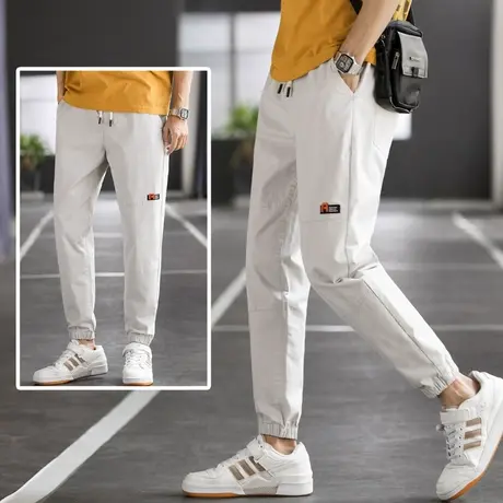男装2023年新款春夏季薄款工装束脚裤男士九分休闲裤宽松紧青少年商品大图