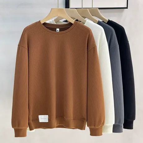 肌理感圆领卫衣男士2023春秋季新款简约宽松休闲长袖套头外穿上衣商品大图