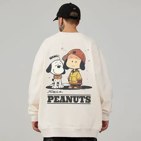 美式复古趣味卡通嘻哈大码圆领卫衣男装纯棉重磅水洗做旧加绒秋冬商品大图