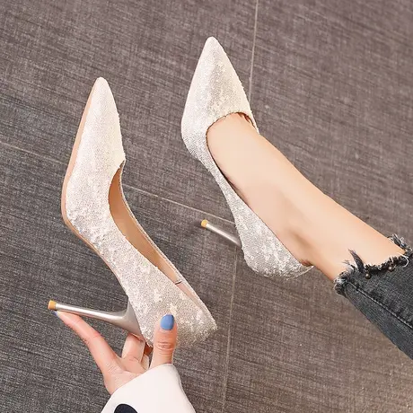 单鞋女2023年新款尖头气质春季法式设计感小众名媛细跟高跟鞋职业商品大图