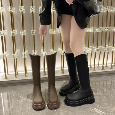 小个子长筒靴女2023年新款秋冬季高筒骑士靴复古长靴子时尚瘦瘦靴商品大图