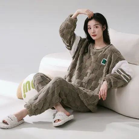 珊瑚绒睡衣女2023新款冬季套头加绒加厚套装秋冬法兰绒冬款家居服图片