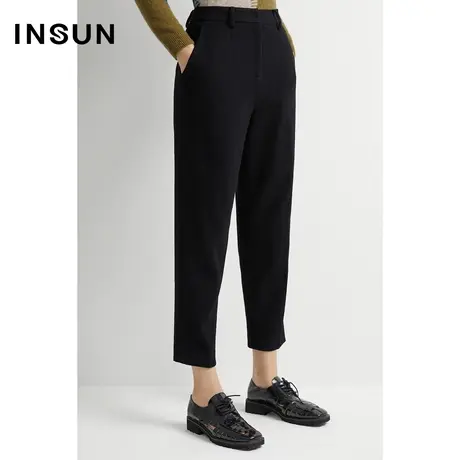 恩裳2022冬季舒适羊毛保暖经典黑色休闲九分铅笔裤女图片