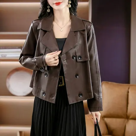2024春季新款真皮夹克女大码装胖mm遮肉宽松显瘦外套洋气时尚上衣图片