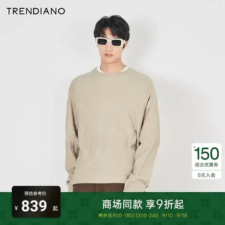 TRENDIANO官方绵羊毛宽松圆领长袖针织衫潮男2023新款秋季商品大图