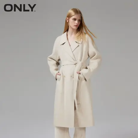 【上新】ONLY奥莱2023秋季新款双面呢翻领绵羊毛中长款毛呢大衣女商品大图