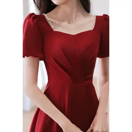 敬酒服新娘2023新款结婚缎面回门便装订婚礼服女法式高级感连衣裙商品大图