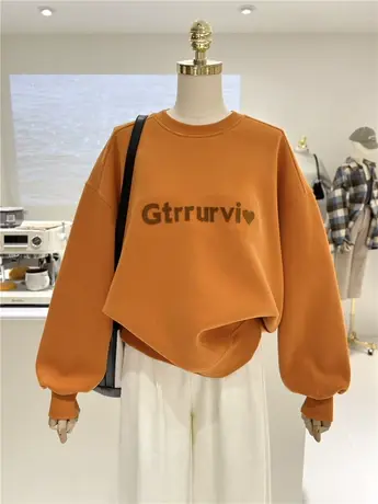 2024春季新款韩系立体爱心字母慵懒宽松显瘦减龄圆领套头卫衣女商品大图