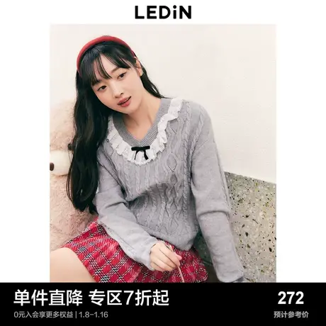 【商场同款】乐町千金风毛衣秋冬新款蕾丝蝴蝶结针织衫C1EED4265商品大图
