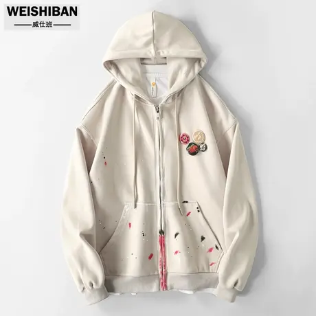 美式小众涂鸦连帽开衫卫衣男潮牌2024春秋季新款情侣拉链宽松外套图片