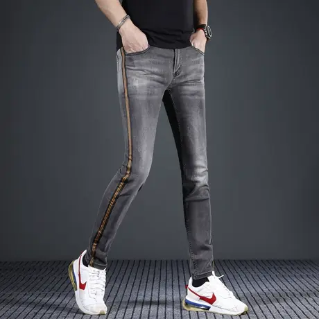 香港潮牌牛仔裤男款修身小脚裤2024新款春夏季潮流弹力男士裤子商品大图