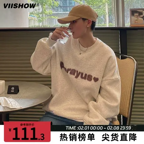 VIISHOW重磅卫衣男2024春季圆领无帽美式复古oversize情侣外套商品大图