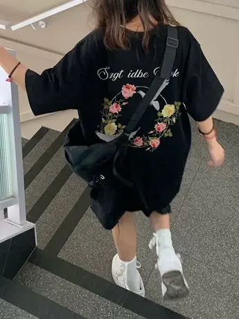 纯棉设计感短袖t恤女夏季小众ins国潮牌宽松复古港味chic半袖上衣商品大图