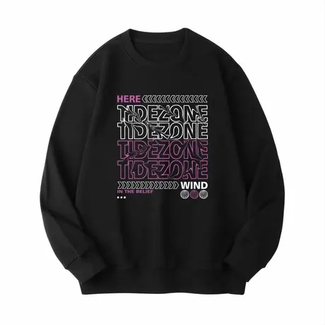 Ohlyah白紫色TIDEZONE印花圆领卫衣男女美式2023秋新款情侣装套头商品大图