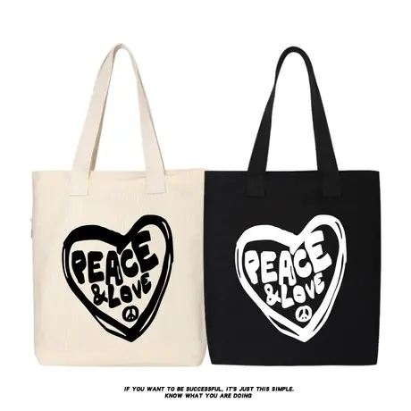 秀洛peace and love反战印花单肩斜挎手提包托特包女大容量帆布包商品大图