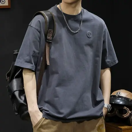 纯棉水洗短袖t恤男士宽松大码潮牌夏季2024新款衣服男装体恤男款商品大图