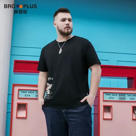 胖哥哥胖子纯棉短袖T恤男2023夏季圆领宽松半袖大码加肥加大体恤商品大图