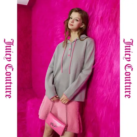 Juicy Couture橘滋初秋冬新款一路繁花撞色扣连帽女式毛衣商品大图