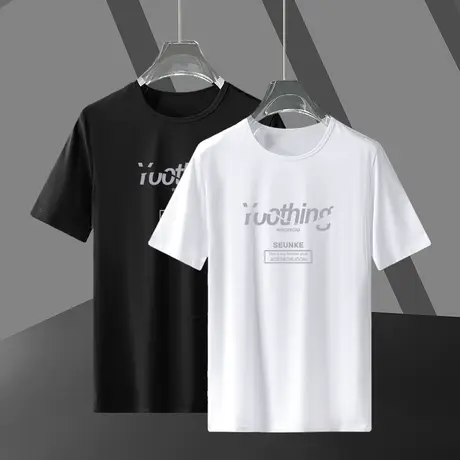 莫代尔圆领短袖t恤男夏季冰丝冰感半袖潮牌潮流印花上衣服男体恤商品大图