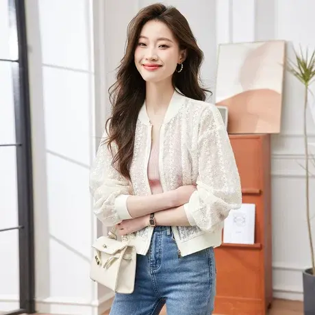 时尚气质休闲外套2023年夏季新款淑女温柔宽松显瘦拉链通勤上衣商品大图