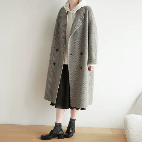 嘉茱莉2023秋冬新款格纹毛呢大衣女韩剧女主外套高级感商品大图