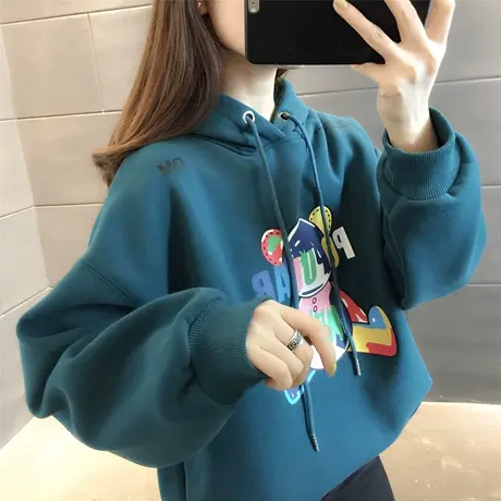 卡通印花连帽卫衣女加绒加厚2023年秋冬新款宽松百搭保暖上衣外套商品大图