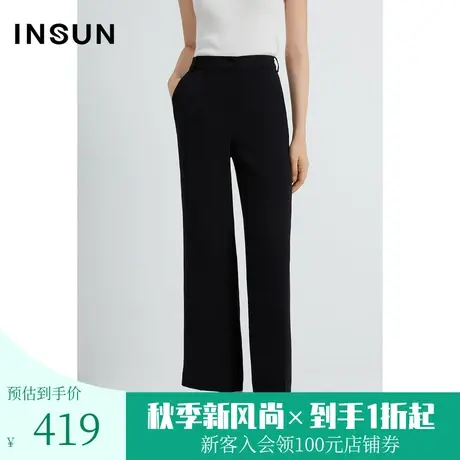 恩裳春秋季时尚乱麻肌理感舒适显腿长直筒休闲裤女图片