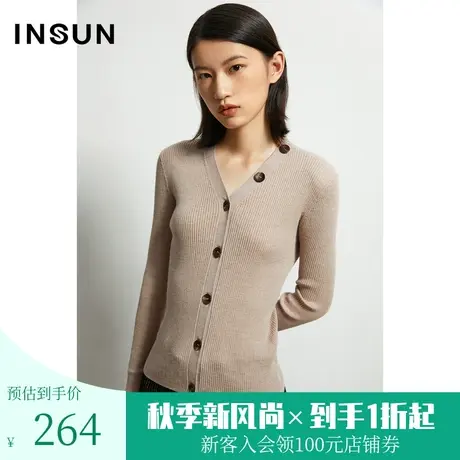 恩裳春秋季知性优雅V领修身纽扣装饰毛针织衫开衫商品大图