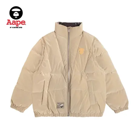 Aape旗舰店男秋冬猿颜徽章可拆卸袖管两穿面包羽绒服外套7603XXL图片