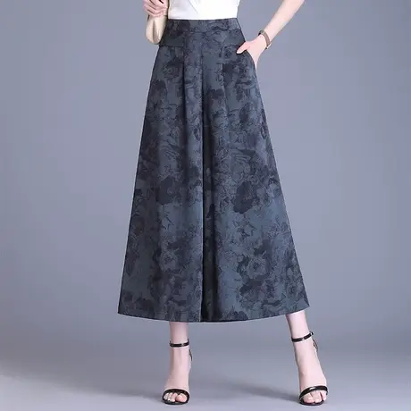冰丝印花裙裤阔腿裤女夏季薄款2023新款宽松大码休闲裤垂感九分裤商品大图