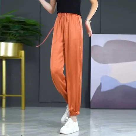 醋酸冰丝哈伦裤女2023新款夏季垂感显瘦休闲裤时尚百搭缇花束脚裤商品大图