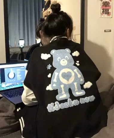 oversize外套女秋冬小个子高级感上衣美式复古开衫夹克加厚棒球服图片