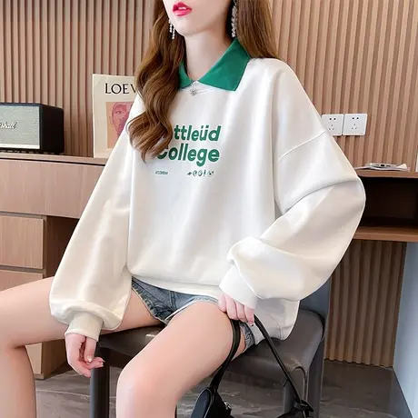 设计感小众polo领卫衣女春秋韩版宽松薄款小个子假两件上衣外套潮商品大图