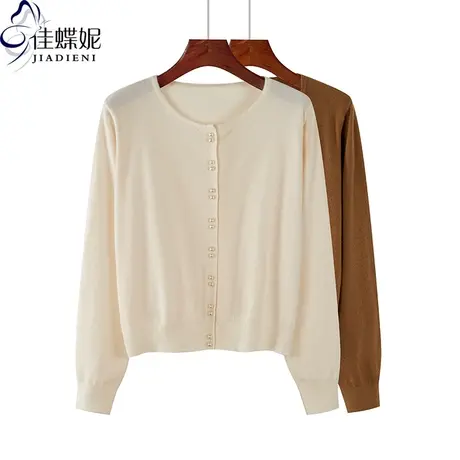 秋冬新款韩版圆领宽松休闲纯色开衫珍珠纽扣长袖卫衣毛衣女装上衣图片