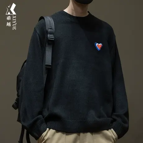 希越圆领700克重磅毛衣男多巴胺秋季宽松大码潮流水洗长袖针织衫图片