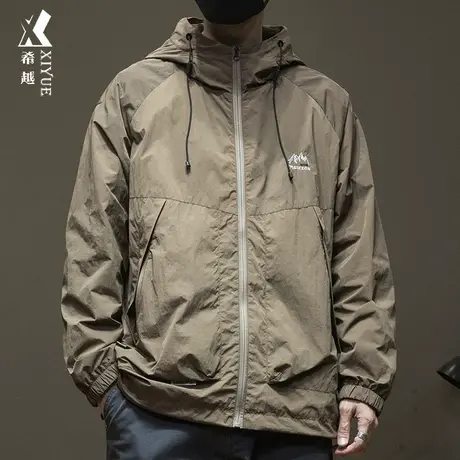 夏季军绿色薄款冲锋衣男连帽外套大码工装夹克男士户外钓鱼防晒服商品大图