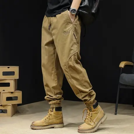 卡其色美式复古工装裤子男士春秋休闲男裤2023新款潮牌大码工装裤商品大图