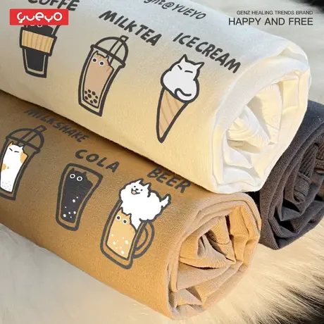 悦游 猫饮品 创意设计短袖T恤男猫咪饮料原创男生夏季半袖宽松商品大图